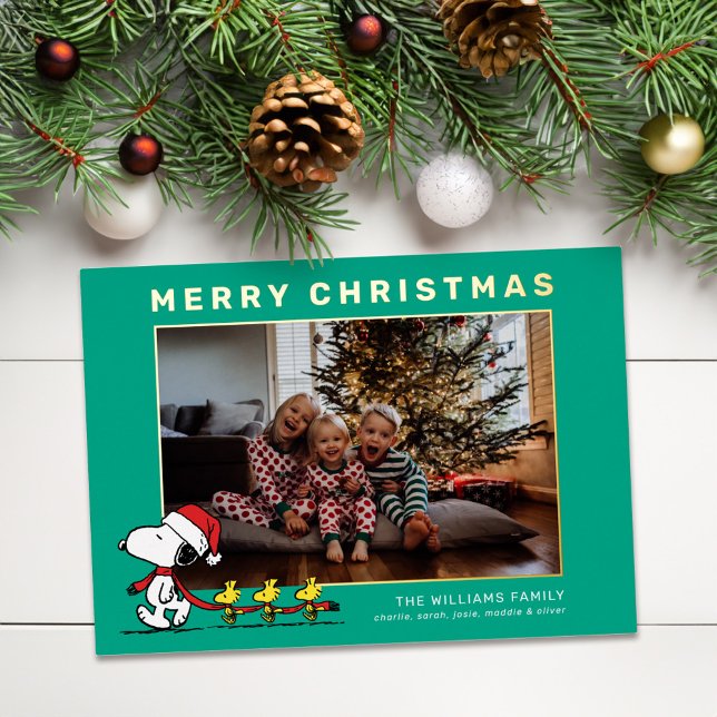 Snoopy & Friends Weihnachts-Foto Folien Feiertagskarte (Card on table)