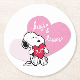 Snoopy Hugs & Kisses Runder Pappuntersetzer