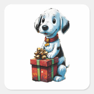 Snoopy-Hund mit Geschenken Quadratischer Aufkleber
