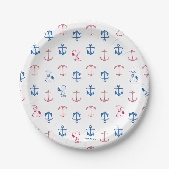 Snoopy Nautical Anchor Pattern Pappteller (Vorderseite)