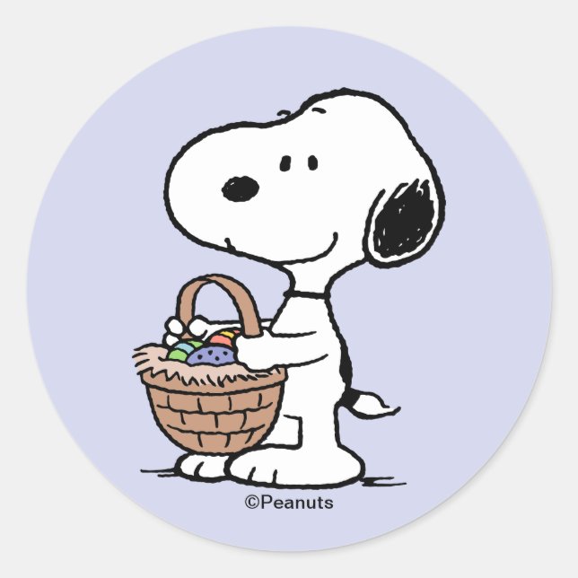 Snoopy-Osterkorb Runder Aufkleber (Vorderseite)