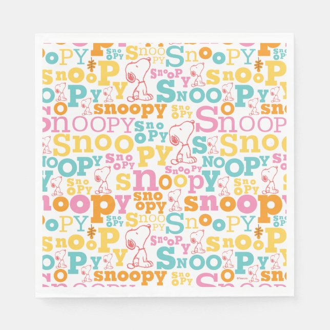 Snoopy Pastel Text Pattern Serviette (Vorderseite)