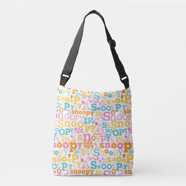 Snoopy Pastel Text Pattern Tragetaschen Mit Langen Trägern (Vorderseite)