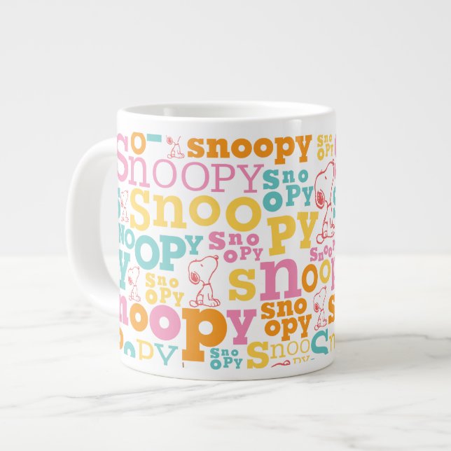 Snoopy Pastel Textmuster Jumbo-Tasse (Vorderseite Links)