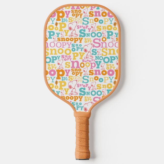 Snoopy Pastel Textmuster Pickleball Schläger (Vorderseite)