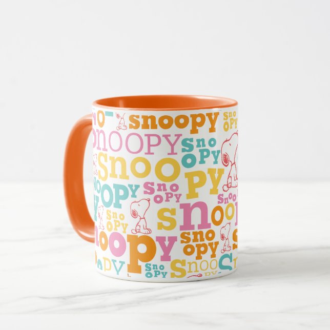 Snoopy Pastel Textmuster Tasse (Vorderseite Links)