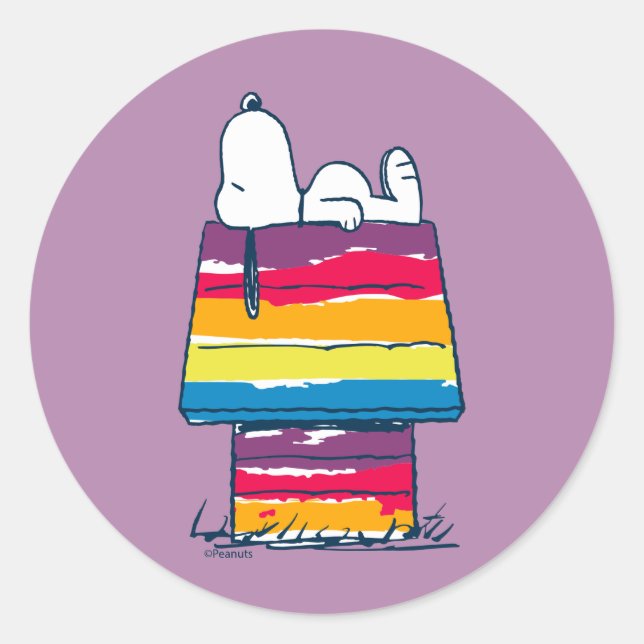 Snoopy | Rainbow Dog House Runder Aufkleber (Vorderseite)