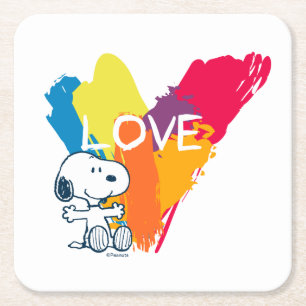 Snoopy Rainbow Liebe Herz Rechteckiger Pappuntersetzer