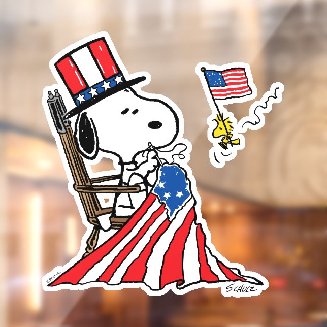 Snoopy Sewing 4. Juli Flagge Fensteraufkleber (Blatt 2)