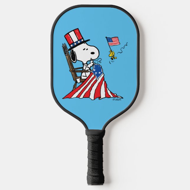 Snoopy Sewing 4. Juli Flagge Pickleball Schläger (Vorderseite)