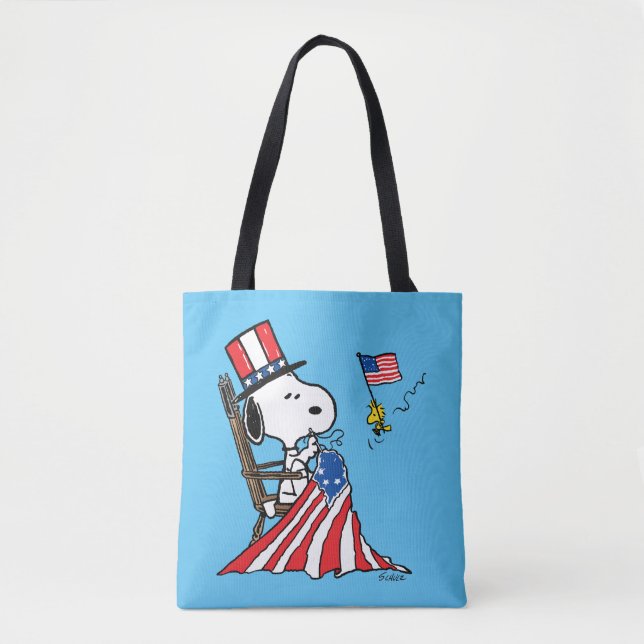 Snoopy Sewing 4. Juli Flagge Tasche (Vorderseite)