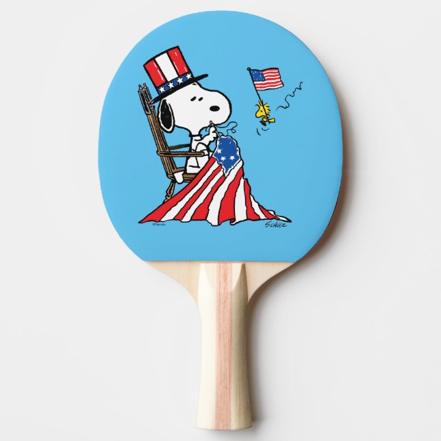Snoopy Sewing 4. Juli Flagge Tischtennis Schläger (Vorderseite)