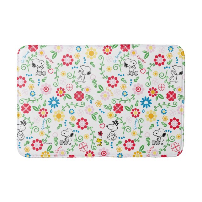 Snoopy So Sweet Flower Pattern Badematte (Vorderseite)