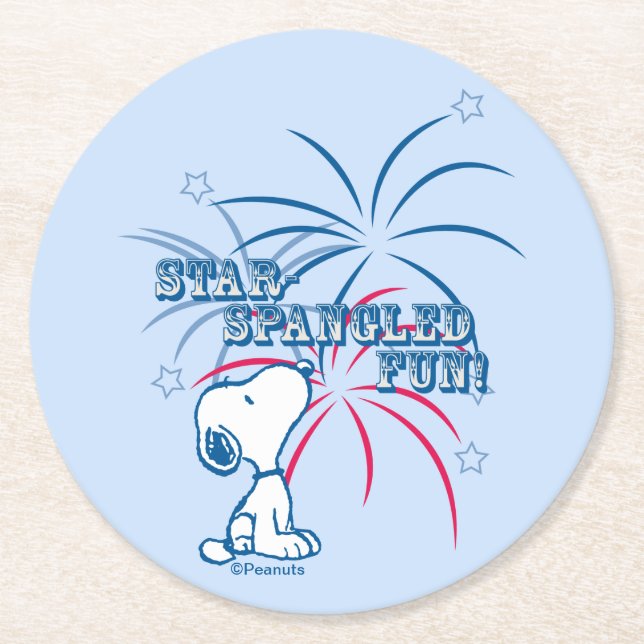 Snoopy Star Spangled Fun Runder Pappuntersetzer (Vorderseite)