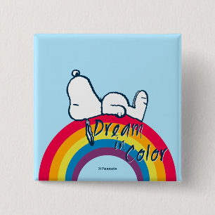 Snoopy Traum in farbigem Regenbogen Button
