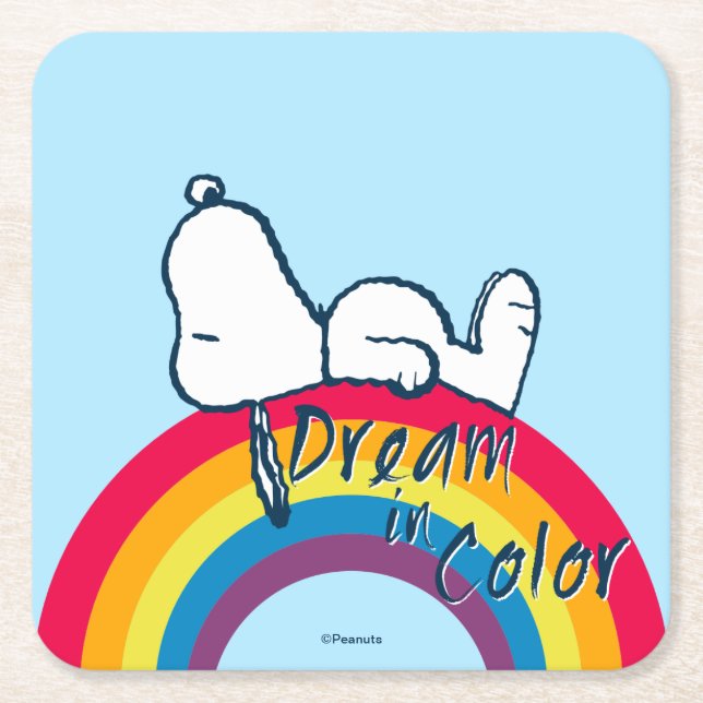 Snoopy | Traum in farbigem Regenbogen Rechteckiger Pappuntersetzer (Vorderseite)