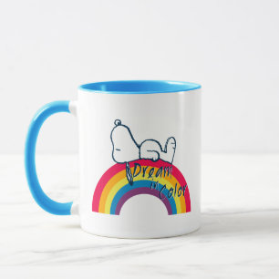 Snoopy Traum in farbigem Regenbogen Tasse