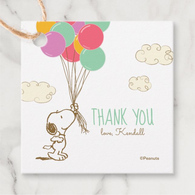 Snoopy und Balloons Babydusche Geschenkanhänger (Vorderseite)