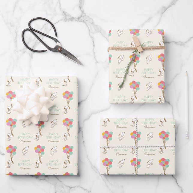 Snoopy und Balloons Geburtstag Geschenkpapier Set (Vorderseite)