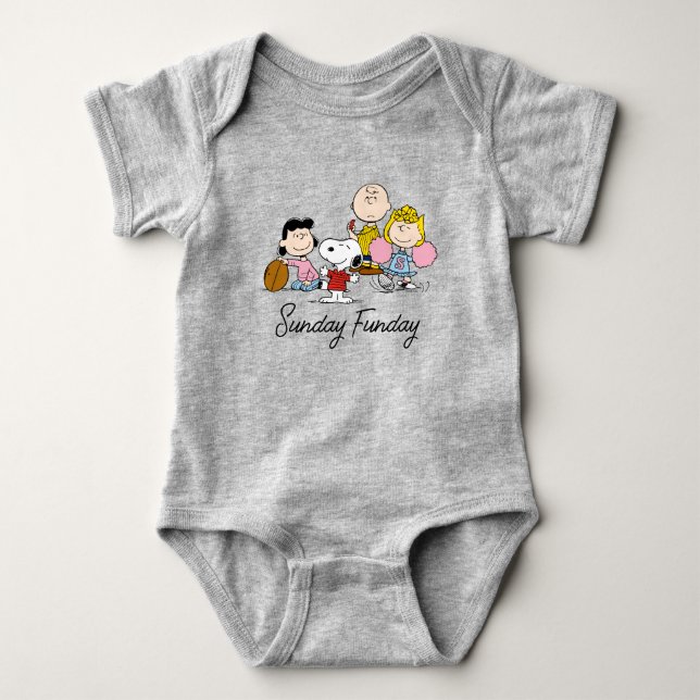 Snoopy und der Gang Play Football Baby Strampler (Vorderseite)