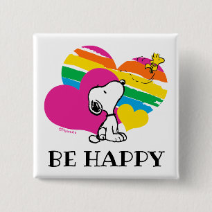 Snoopy und Holz Rainbow Hearts Button