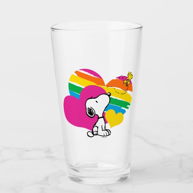 Snoopy und Holz | Rainbow Hearts Glas (Vorderseite)