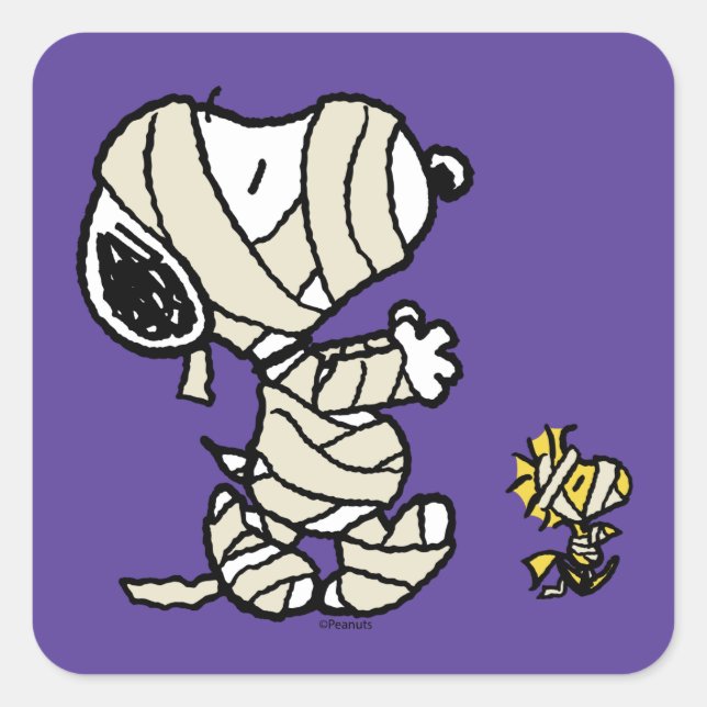 Snoopy und Holzmumies Quadratischer Aufkleber (Vorderseite)