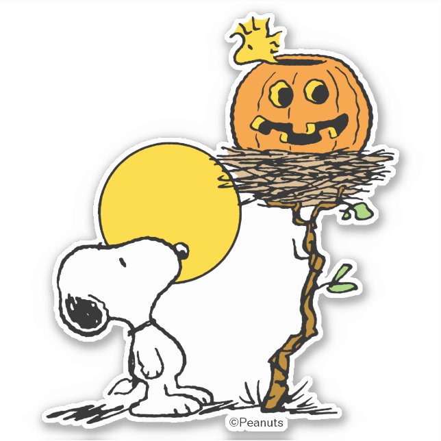 Snoopy und Holznest mit Jack O' Lantern Aufkleber (Vorderseite)