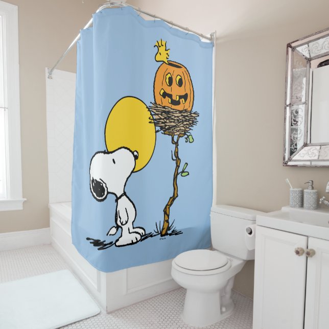 Snoopy und Holznest mit Jack O' Lantern Duschvorhang (Beispiel)