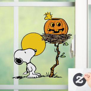 Snoopy und Holznest mit Jack O' Lantern Fensteraufkleber
