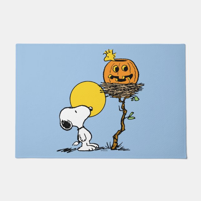 Snoopy und Holznest mit Jack O' Lantern Fußmatte (Vorderseite)