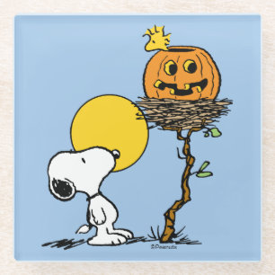 Snoopy und Holznest mit Jack O' Lantern Glasuntersetzer