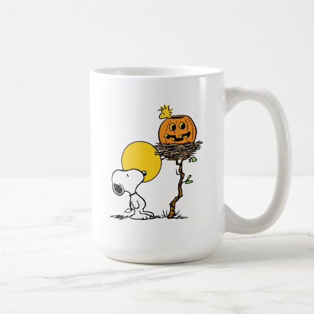 Snoopy und Holznest mit Jack O' Lantern Kaffeetasse (Rechts)