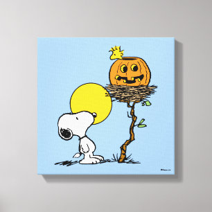 Snoopy und Holznest mit Jack O' Lantern Leinwanddruck