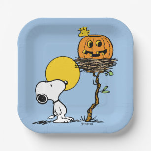 Snoopy und Holznest mit Jack O' Lantern Pappteller