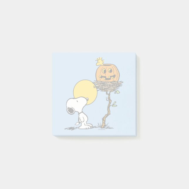 Snoopy und Holznest mit Jack O' Lantern Post-it Klebezettel (Vorderseite)