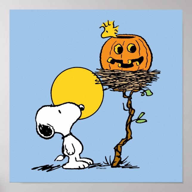 Snoopy und Holznest mit Jack O' Lantern Poster (Vorne)