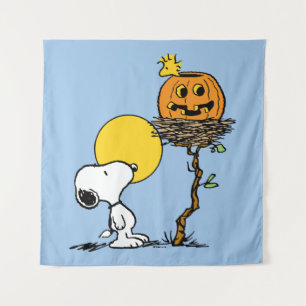Snoopy und Holznest mit Jack O' Lantern Wandteppich