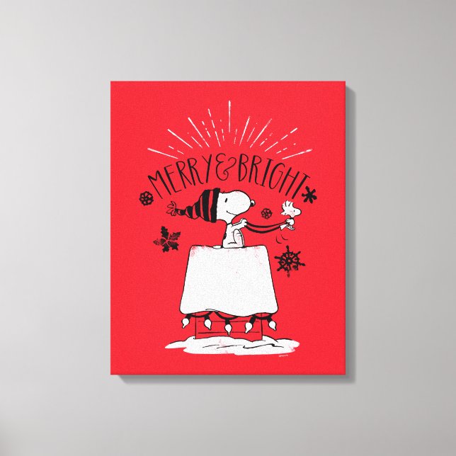 Snoopy und Woodstock - Merry & Bright Leinwanddruck (Vorderseite)