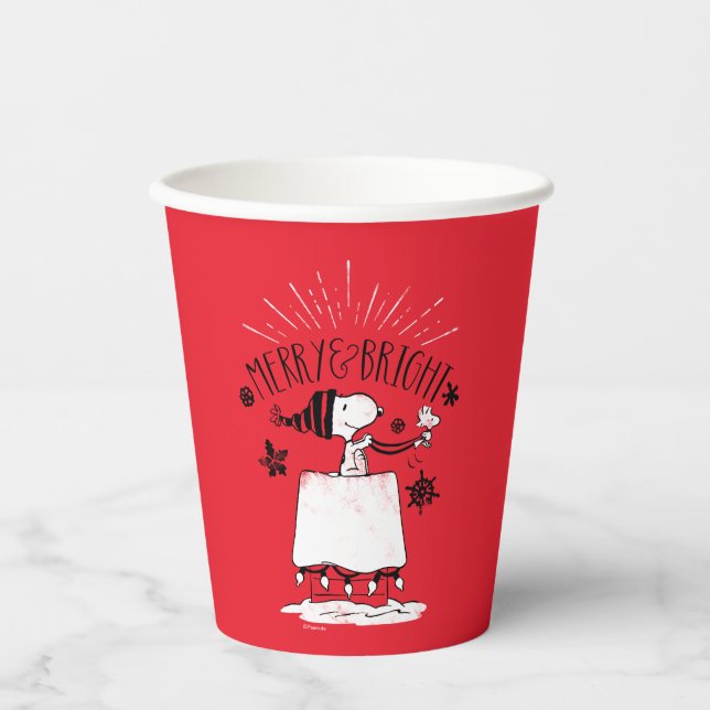 Snoopy und Woodstock - Merry & Bright Pappbecher (Vorderseite)