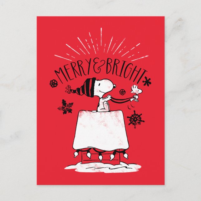 Snoopy und Woodstock - Merry & Bright Postkarte (Vorderseite)