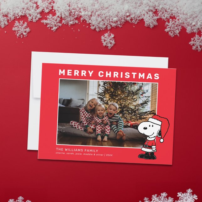 Snoopy Weihnachtsfamilie Foto Feiertagskarte (Card on table)