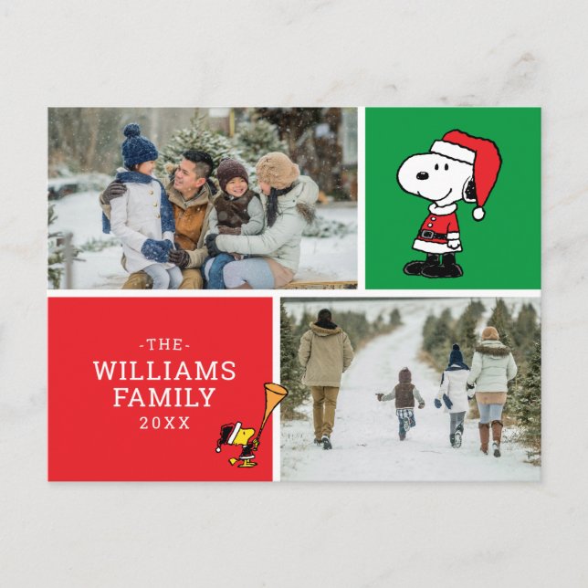 Snoopy Weihnachtsfamilie FotoCollage Feiertagspostkarte (Vorderseite)