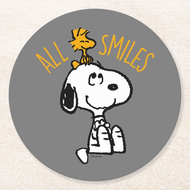 Snoopy & Woodstock - Alles Lächeln Runder Pappuntersetzer (Vorderseite)