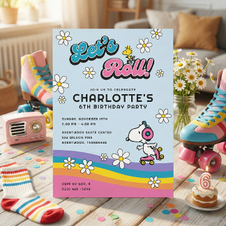 Snoopy & Woodstock - Groovy Roller Skate Geburtsta Einladung