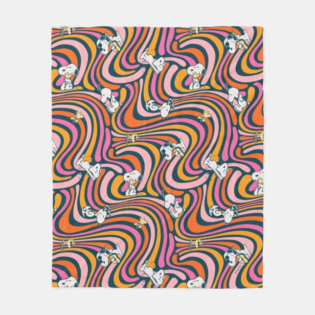 Snoopy & Woodstock Groovy Vibes Lila Muster Fleecedecke (Vorderseite)