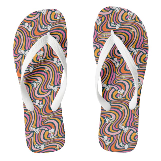 Snoopy & Woodstock Groovy Vibes Lila Muster Flip Flops (Fußbett)