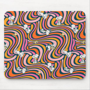 Snoopy & Woodstock Groovy Vibes Lila Muster Mousepad
