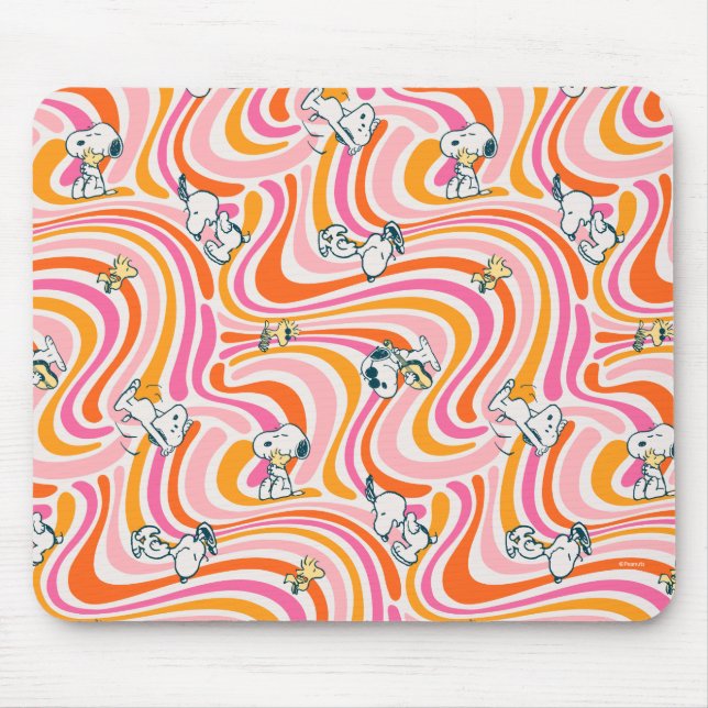 Snoopy & Woodstock Groovy Vibes Orange Muster Mousepad (Vorne)