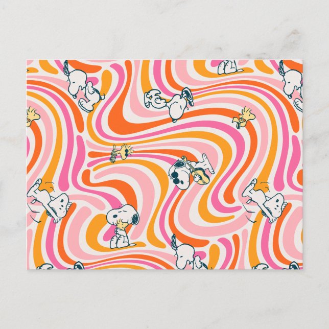 Snoopy & Woodstock Groovy Vibes Orange Muster Postkarte (Vorderseite)